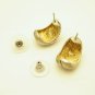 Vintage Curved Gold Plated Engraved Topaz Glass Post Earrings Unique Design