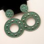 Vintage ELOXAL Earrings Mid Century Aluminum Green Enamel Large Dangles NOS Pierced