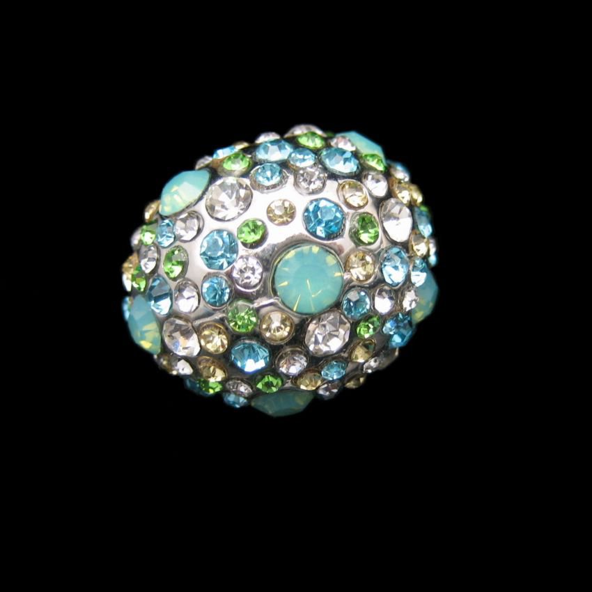 Mid Century Large Dome Vintage Cocktail Ring Blue Green Rhinestone