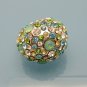 Mid Century Large Dome Vintage Cocktail Ring Blue Green Rhinestone