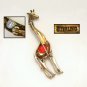 REJA STERLING Large Vintage Giraffe Brooch Pin Mid Century Silver Retro Red Crystals Figural Gold