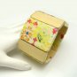 Vintage Painted Wood Panels Bracelet Mid Century Extra Wide Stretch Yellow Red Small Wrist