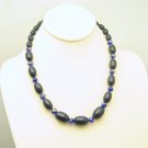 Vintage Crystals Beads Necklace Chunky Navy Blue AB Large Ovals Very Classy