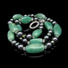 Vintage Chunky Green Agate Beads Necklace Hematite Crystal Glass Very Pretty