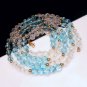 MONET Vintage Necklace Mid Century Blue Glass Beads Faux Crystals Pretty Aqua 36 inches Long