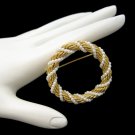 Vintage Circle Brooch Pin Mid Century Classic Faux Pearl Braided Goldtone Rope Very Pretty
