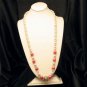 Vintage Faux Pearls Crystals Necklace Mid Century Pink Beads Long Very Elegant Unique