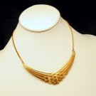 Vintage Pendant Necklace Mid Century Woven V Neck Gold Plated Elegant Unique Design