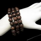 Extra Wide Vintage Bracelet Mid Century Wood Beads 3 Strands Stretch Warm Rich Brown Colors