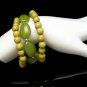 3 Vintage Bracelets Mid Century Acrylic Lucite Beads Olive Green Mod Style Stretch Pretty