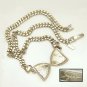 Vintage Rhinestone Bow Pendant Necklace Mid Century Designer Chunky Thick Silvertone Chain