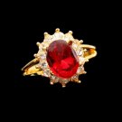 Vintage Rhinestones Cocktail Ring Mid Century Red Glass Solitaire Size 7