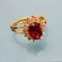 Vintage Rhinestones Cocktail Ring Mid Century Red Glass Solitaire Size 7