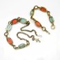 Mid Century Blue Orange Beads Vintage Necklace Bracelet Set Chunky Speckled Bold Colorful
