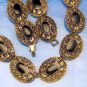 Victorian Style Vintage Necklace Mid Century Filigree Black Stones Antiqued Goldtone