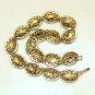 Victorian Style Vintage Necklace Mid Century Filigree Black Stones Antiqued Goldtone