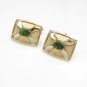 Vintage Mens Cufflinks Mid Century Jade Stones Goldtone Rectangles Cutouts Unique Design