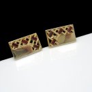 ANSON Vintage Mens Cuff Links Mid Century Red Baguette Rhinestones Goldtone Rectangles Cutout