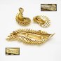 CROWN TRIFARI Vintage Brooch Pin Earrings Mid Century Feather Leaf Matte Set Gold Plated