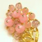 Vintage Flowers Brooch Pin Pink Moonglow Crackle Beads Mid Century Fruit Large Statement