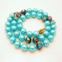 Vintage Blue Glass Faux Pearls Necklace AB Crystals Beads Very Pretty
