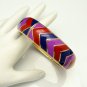 Vintage Bangle Bracelet Mid Century Red Purple Blue Enamel Stripes Wide Hinged High Quality