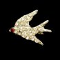 Vintage Rhinestone Bird Scatter Brooch Pin Mid Century Red Eye Charming Dainty Sparkling EUC