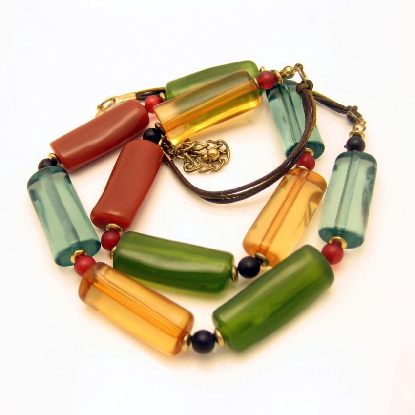 Vintage Necklace Long Lucite Tube Beads Bright Colors Very Unique