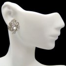 BOGOFF Vintage Rhinestone Rhodium Leaf Earrings Mid Century Screw Back High End Very Elegant