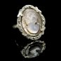 830 Silver Vintage Carved Shell Cameo Ring Abalone Marcasites Size 6.5