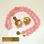 WEST GERMANY Vintage Necklace Earrings Mid Century Pink Beads Set Twisted Acrylic Pretty