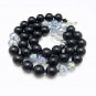 Vintage Necklace Mid Century Black Faux Onyx Glass AB Crystals Beads Elegant