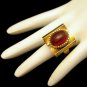 CROWN TRIFARI Rare Vintage Cocktail Ring Mid Century Red Glass Stone Adjustable Size 4.5 to 6.75
