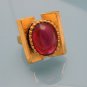 CROWN TRIFARI Rare Vintage Cocktail Ring Mid Century Red Glass Stone Adjustable Size 4.5 to 6.75