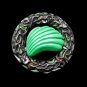 Vintage Brooch Pin Nouveau Style Large Black Glass Circle Green Shell