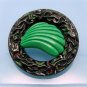 Vintage Brooch Pin Nouveau Style Large Black Glass Circle Green Shell