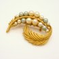 Mid Century Faux Pearls Vintage Brooch Pin Matte Leaf Blue Pink Pretty Delicate