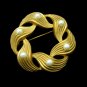 Mid Century Faux Pearls Vintage Brooch Pin Scored Matte Goldtone Swirl Circle