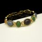 Mid Century Egyptian Carved Glass Scarabs Bracelet Vintage Bezel Set Extra Link