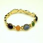 Mid Century Egyptian Carved Glass Scarabs Bracelet Vintage Bezel Set Extra Link
