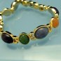Mid Century Egyptian Carved Glass Scarabs Bracelet Vintage Bezel Set Extra Link