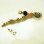 Mid Century Egyptian Carved Glass Scarabs Bracelet Vintage Bezel Set Extra Link