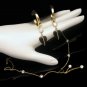 14K Gold Onyx Hearts Vintage Necklace Pierced Earrings Crystals CZs Glamorous Set