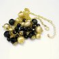 Art Deco Style Vintage Necklace Black Glass Crystals Dangle Beads Chunky Runway Matte Goldtone