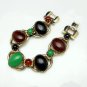 D&E Style Vintage Bracelet Mid Century 5 Open Links Red Green Black Acrylic Stones Chunky