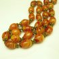 1930s Art Deco Czech or Italian Art Glass Beads Vintage Necklace Yellow Brown Knotted Strand