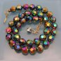 Vintage Carnival Glass Beads Necklace Mid Century Chunky Faceted Adjustable Very Pretty