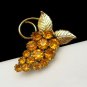 Vintage Brooch Pin Mid Century Topaz Glass Rhinestones Grape Leaves Beautiful Design