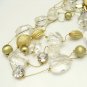 Vintage Necklace 3 Strand Chunky Lucite Faux Crystal Beads Matte Goldtone
