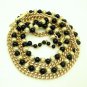 JAPAN Vintage Necklace Mid Century 4 Multi Strand Beads Black Goldtone Fluted Chunky